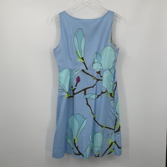 Marimekko Anthropologie cotton shift dress blue floral print sleeveless 12 - Picture 3 of 4
